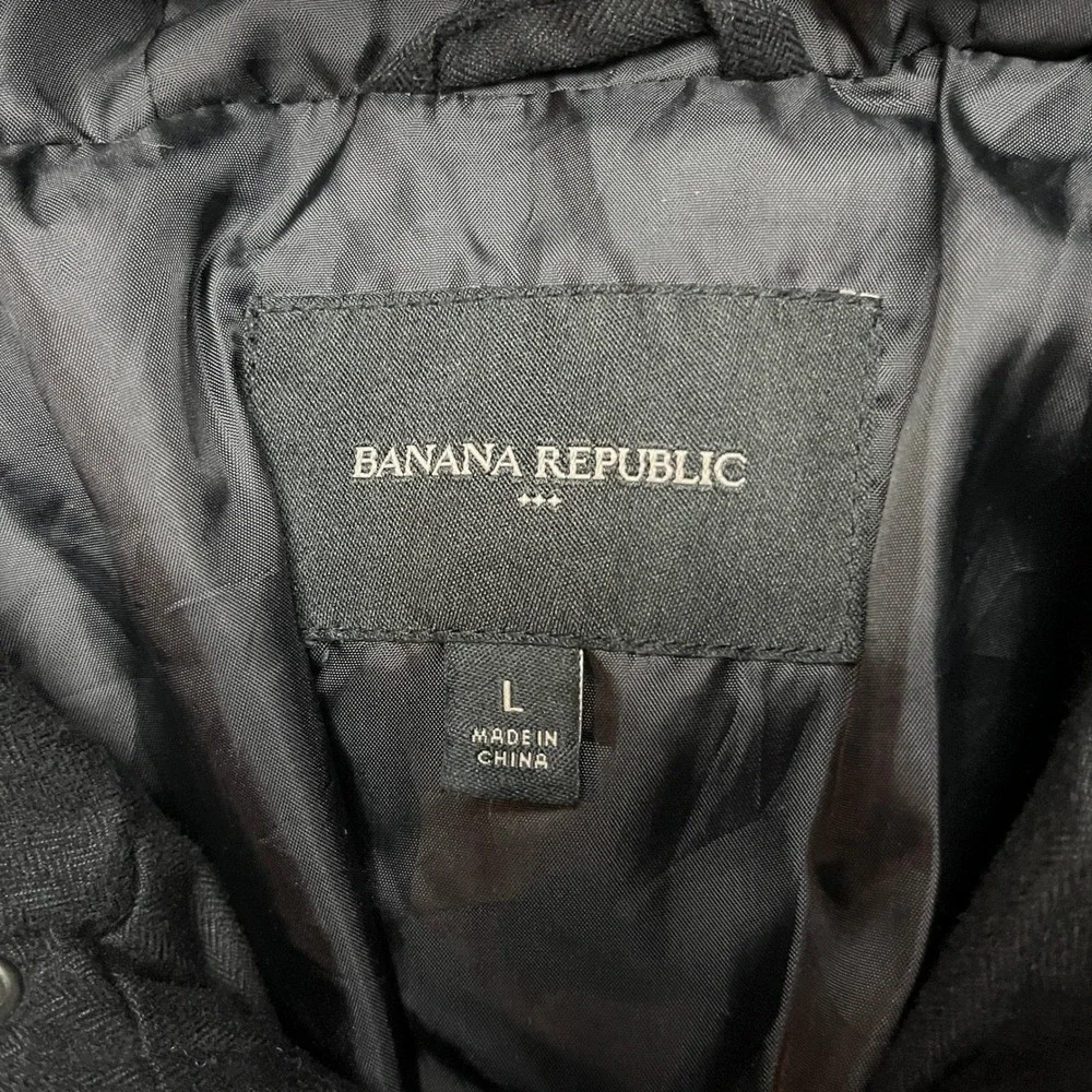 Banana‎ Republic Puffer Jacket Mens Large Black Heather Colorblock Puffer Hooded